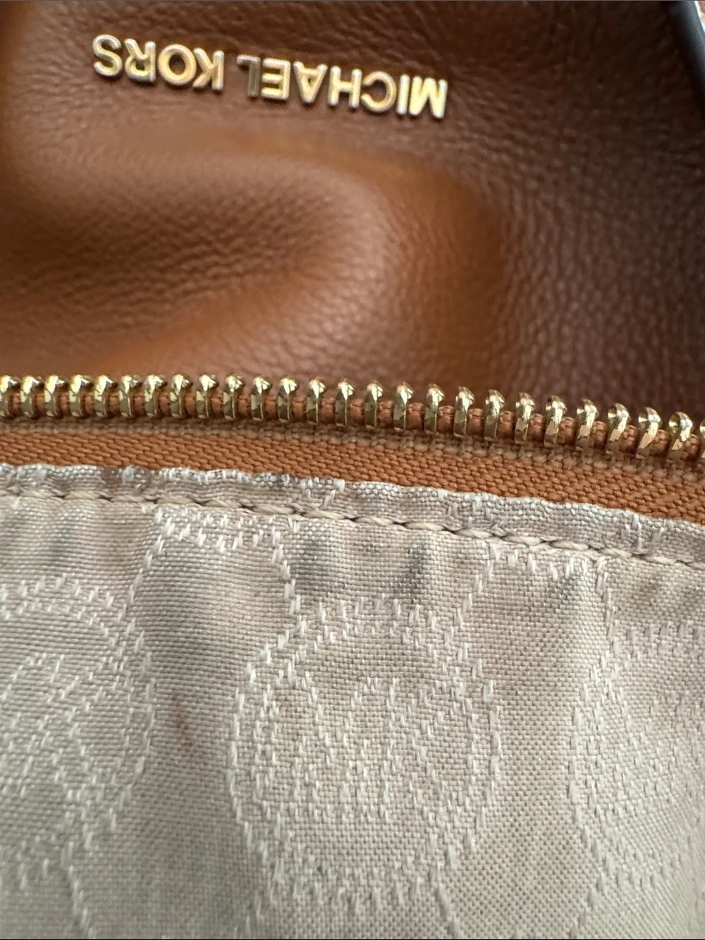 Michael Kors Cognac Pebbled Leather Bag with Gold Hardware
